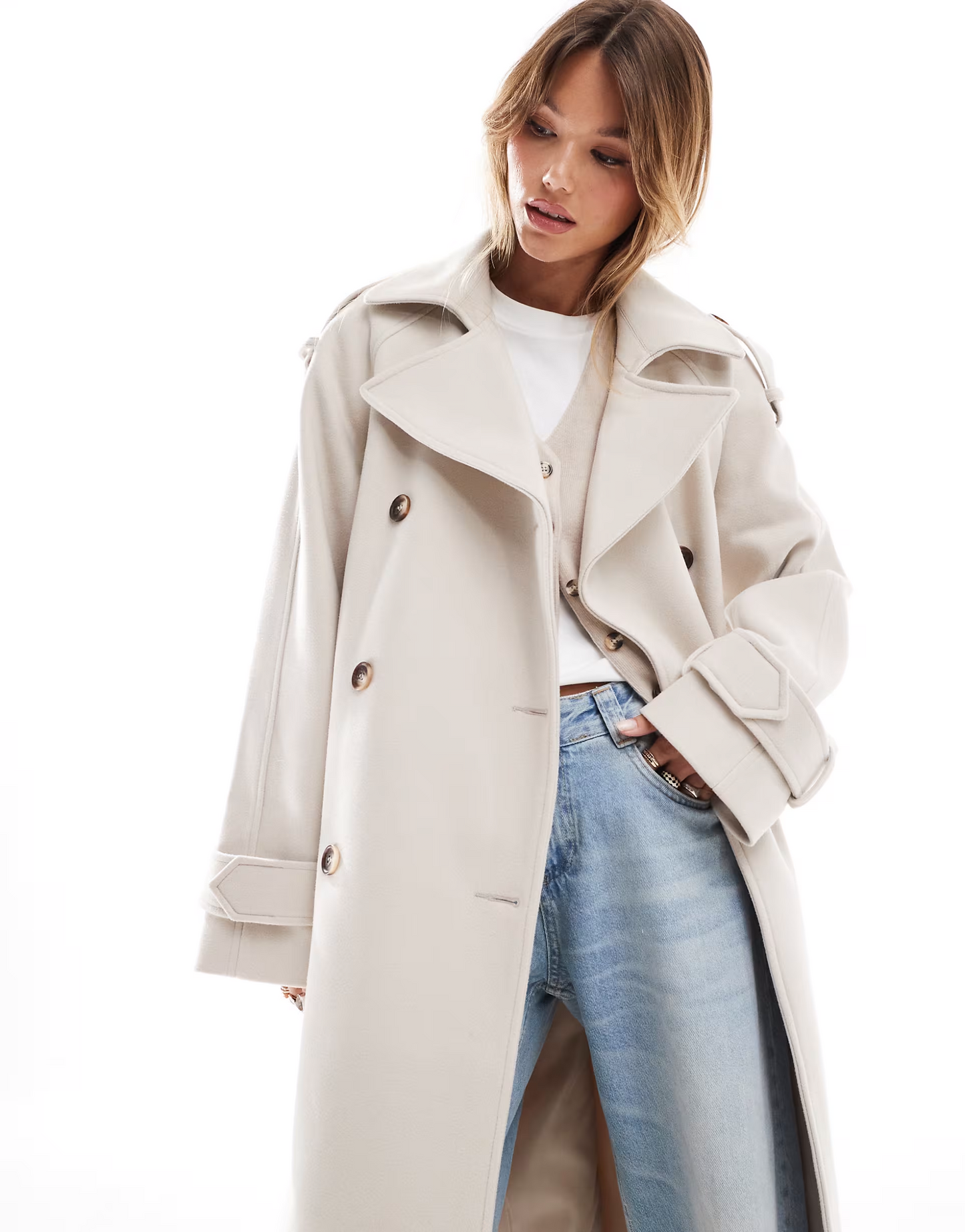 Trench Coat in Cream Faux