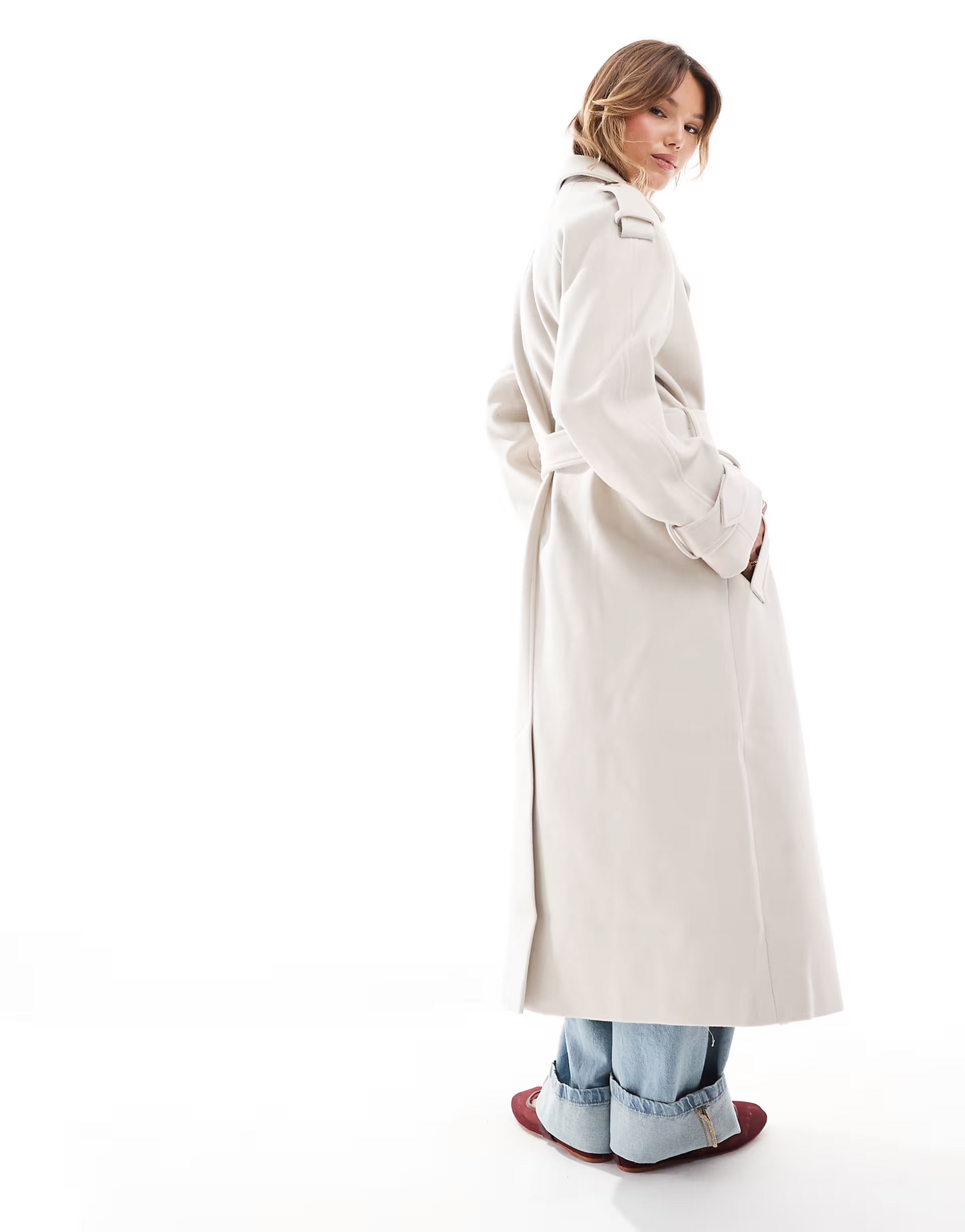 Trench Coat in Cream Faux