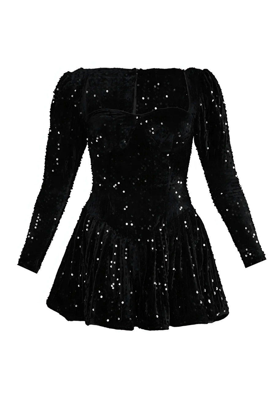 Svart Sequin Cup Långärmad Skater Playsuit