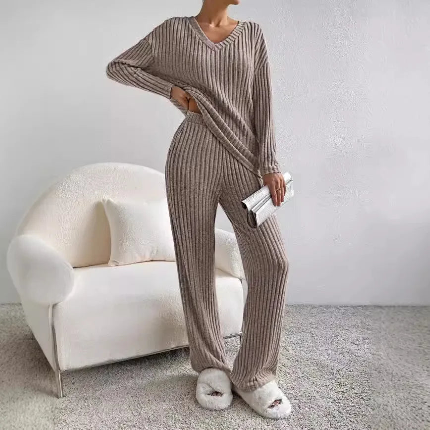 Sophie - Ribbad 2-delad Set: Stil och Maximal Komfort